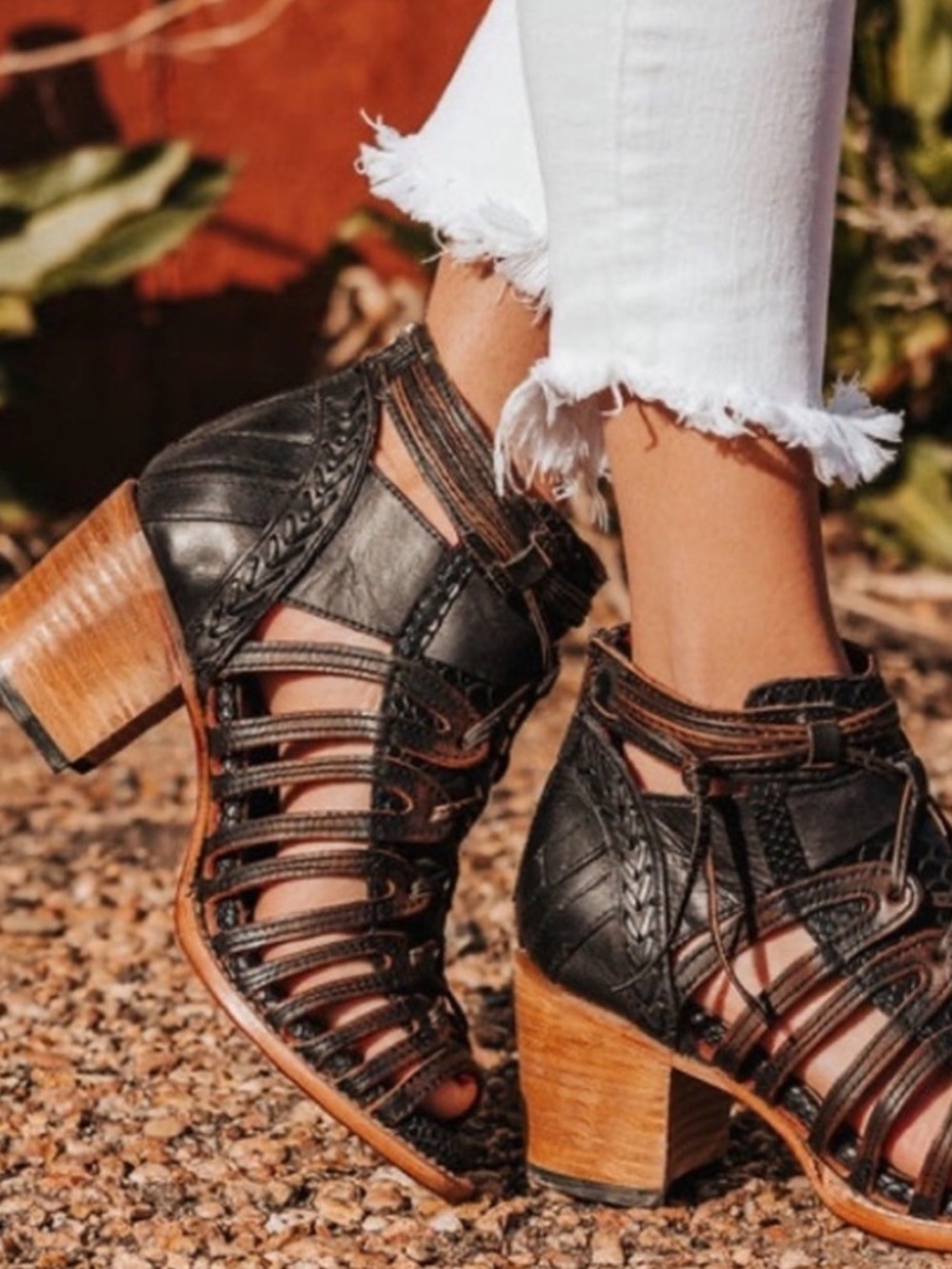 Freebird by Steven Wazee Black Leather Zip-Back Ankle Booties with Stacked Heel